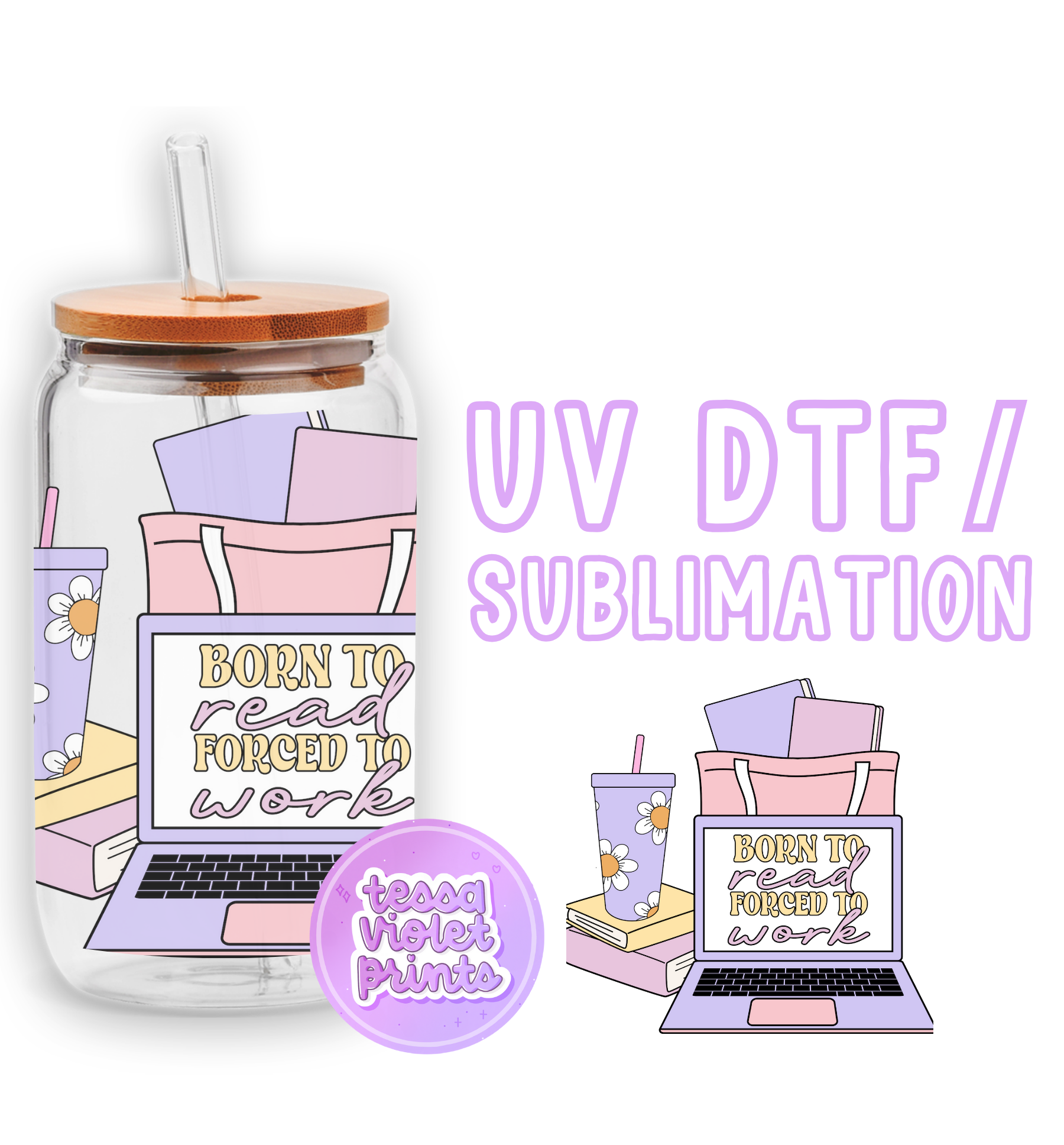 a glass jar with a laptop on top of it