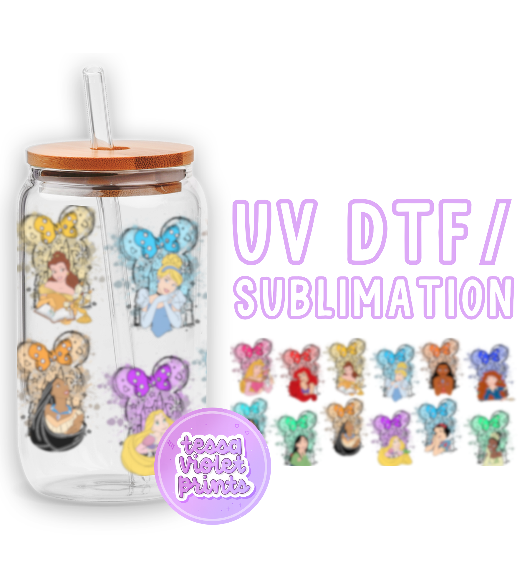 a glass jar filled with lots of cartoon characters