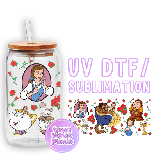 a glass jar with a picture of princesses on it