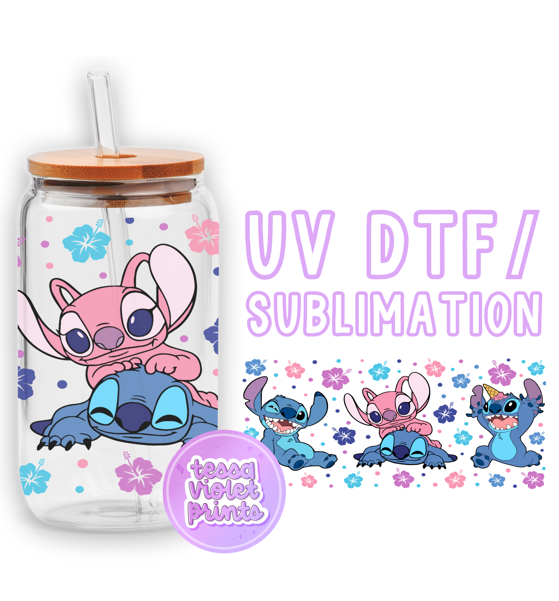 a glass jar with an image of stitch stitch stitch stitch stitch stitch stitch stitch stitch