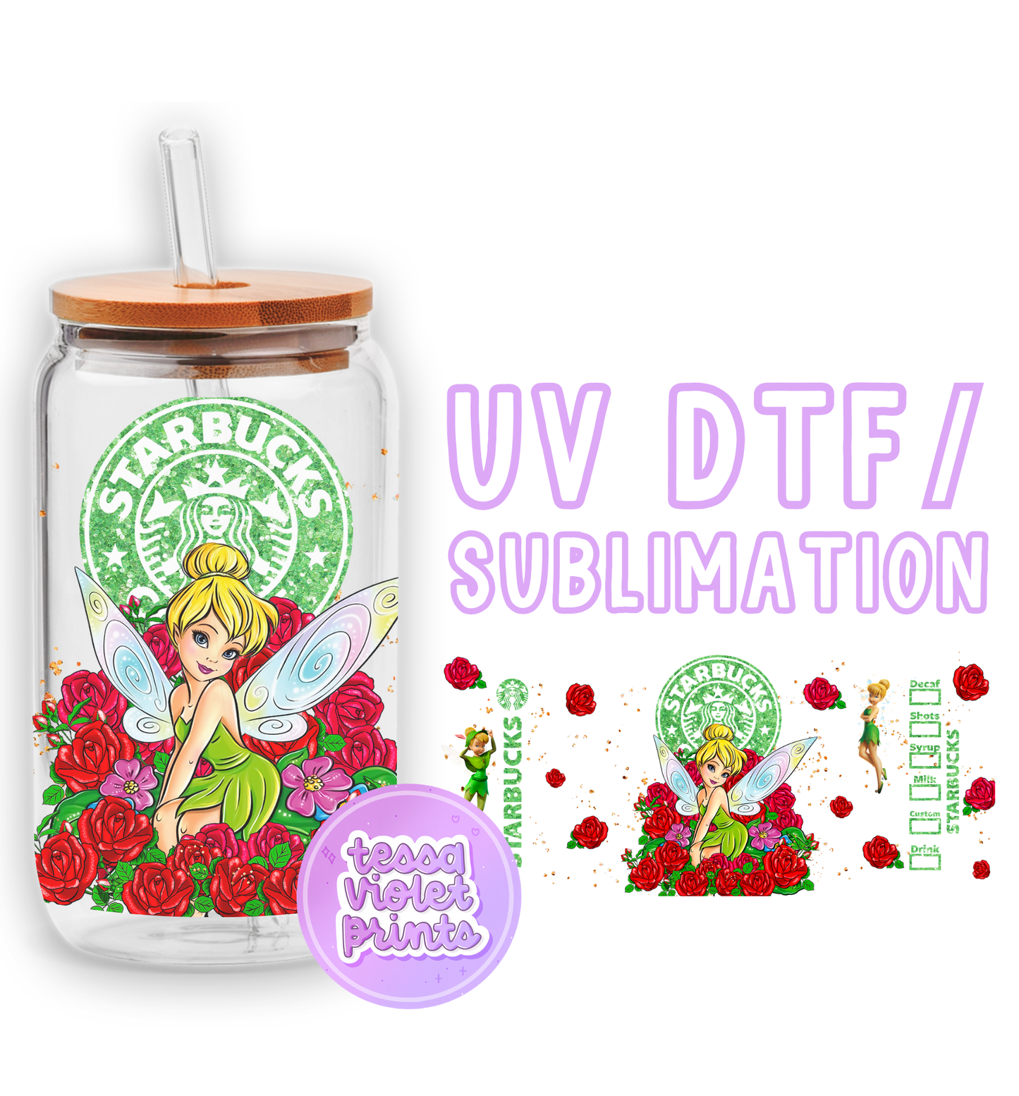 a starbucks cup with a flower fairy on it