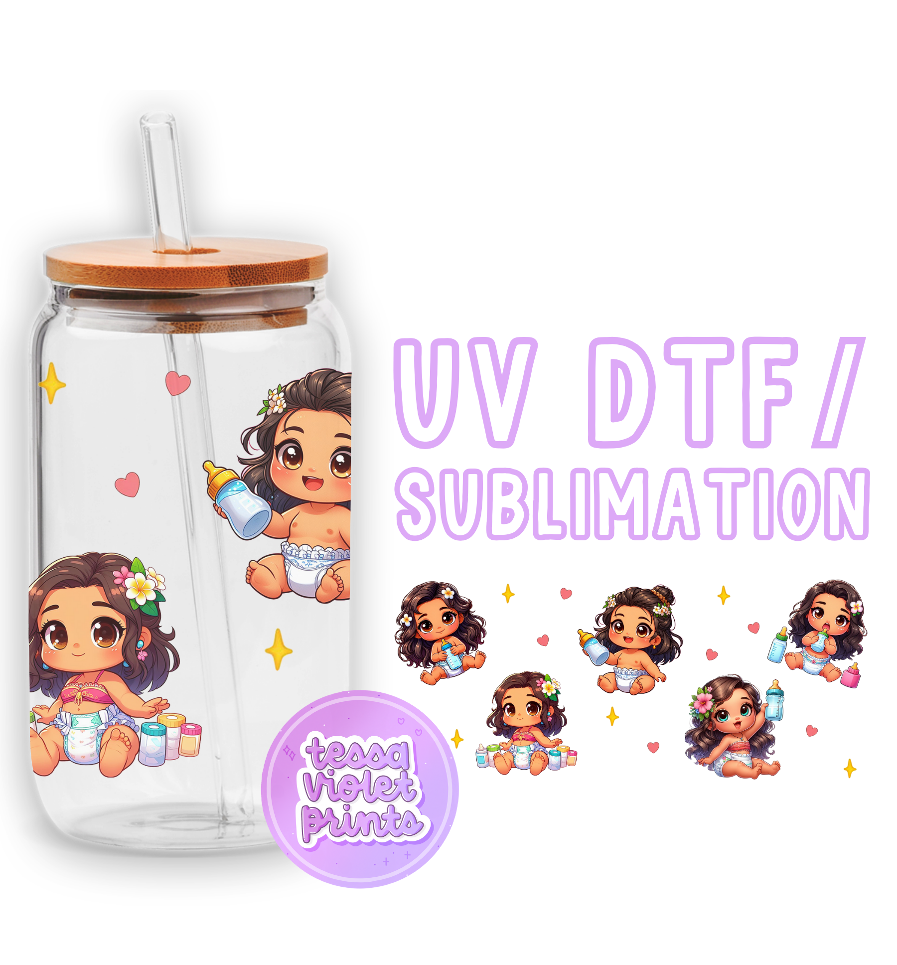 a glass cup with a picture of a girl on it