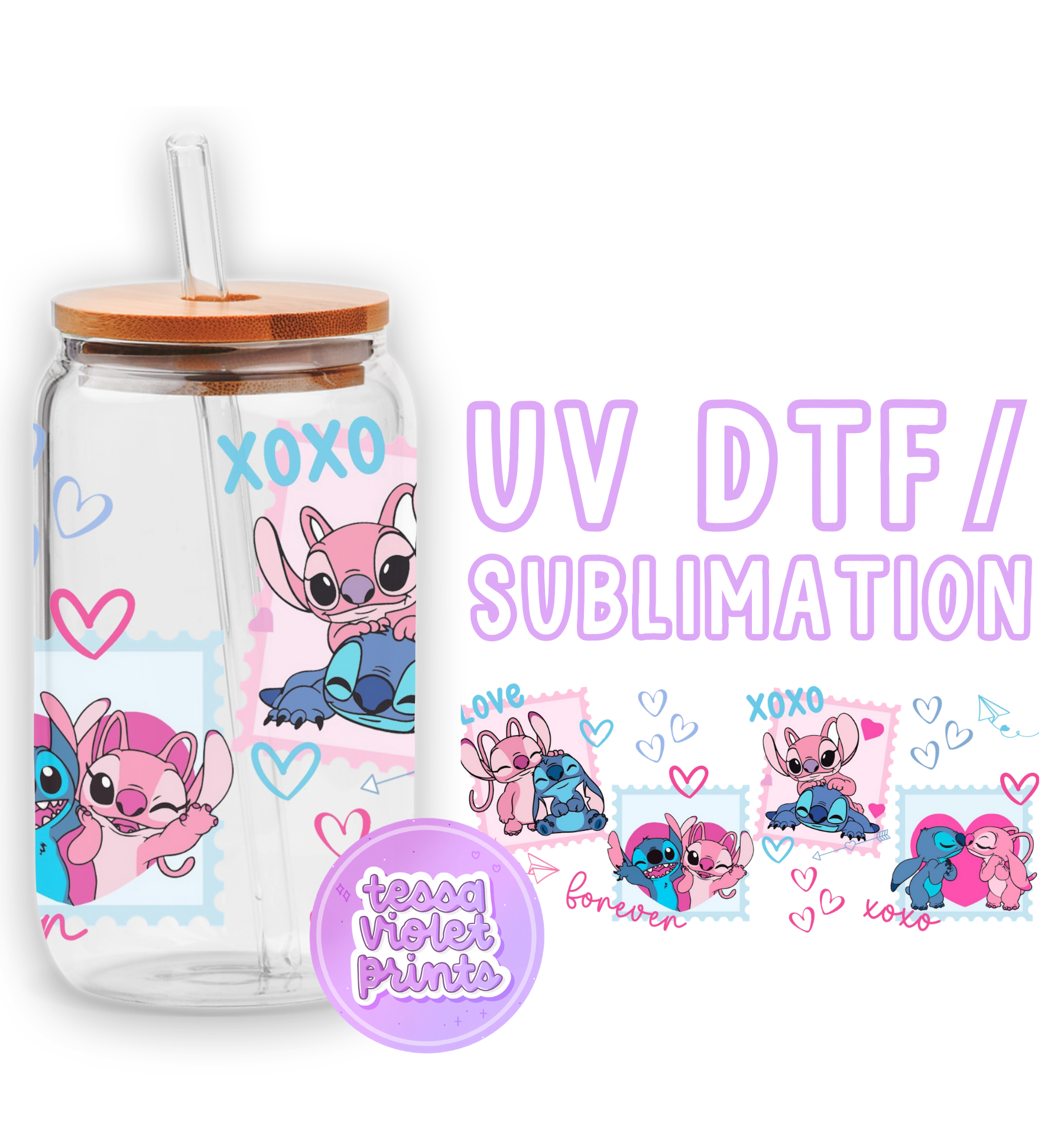 a picture of a glass jar with stickers on it