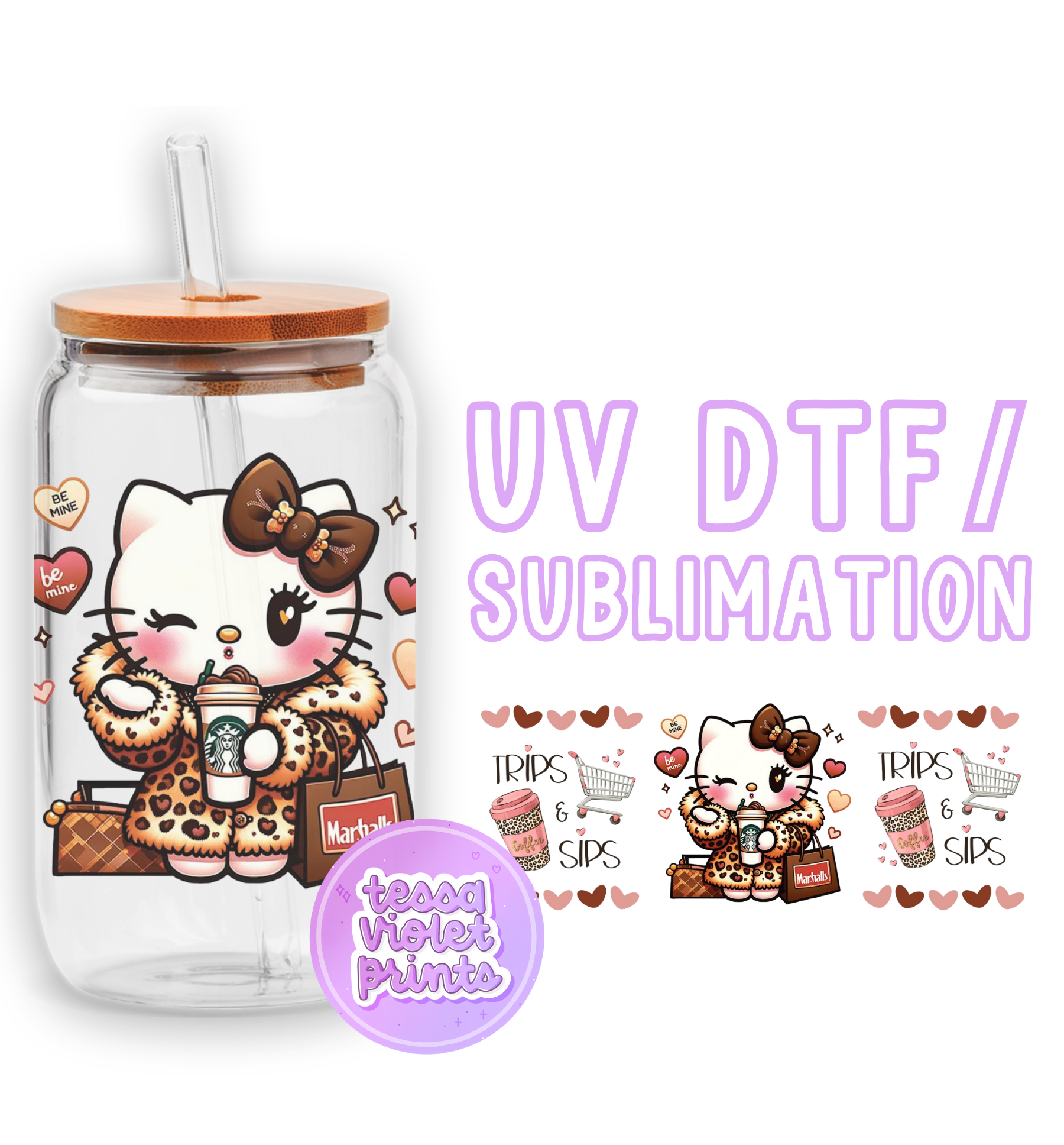 a glass jar with a hello kitty sticker on it