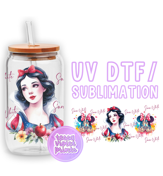 a glass jar with a picture of snow white on it