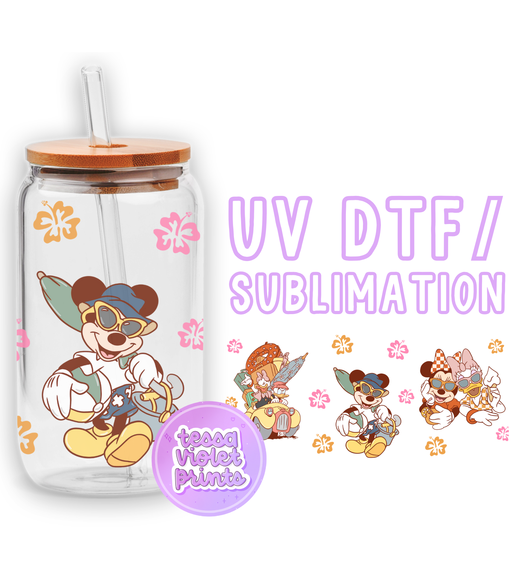 a glass cup with a cartoon character on it