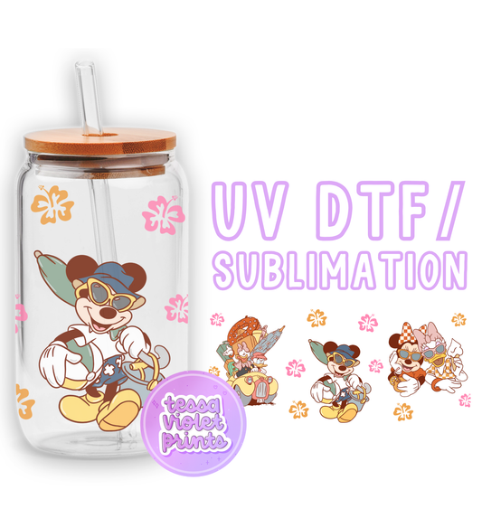 a glass cup with a cartoon character on it