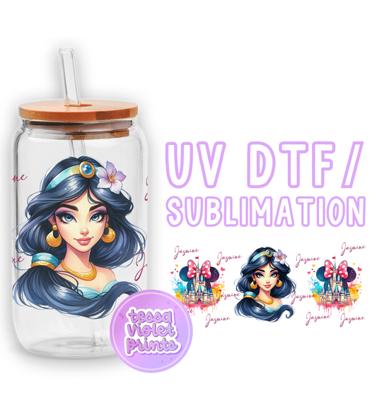 a glass jar with a picture of a girl on it