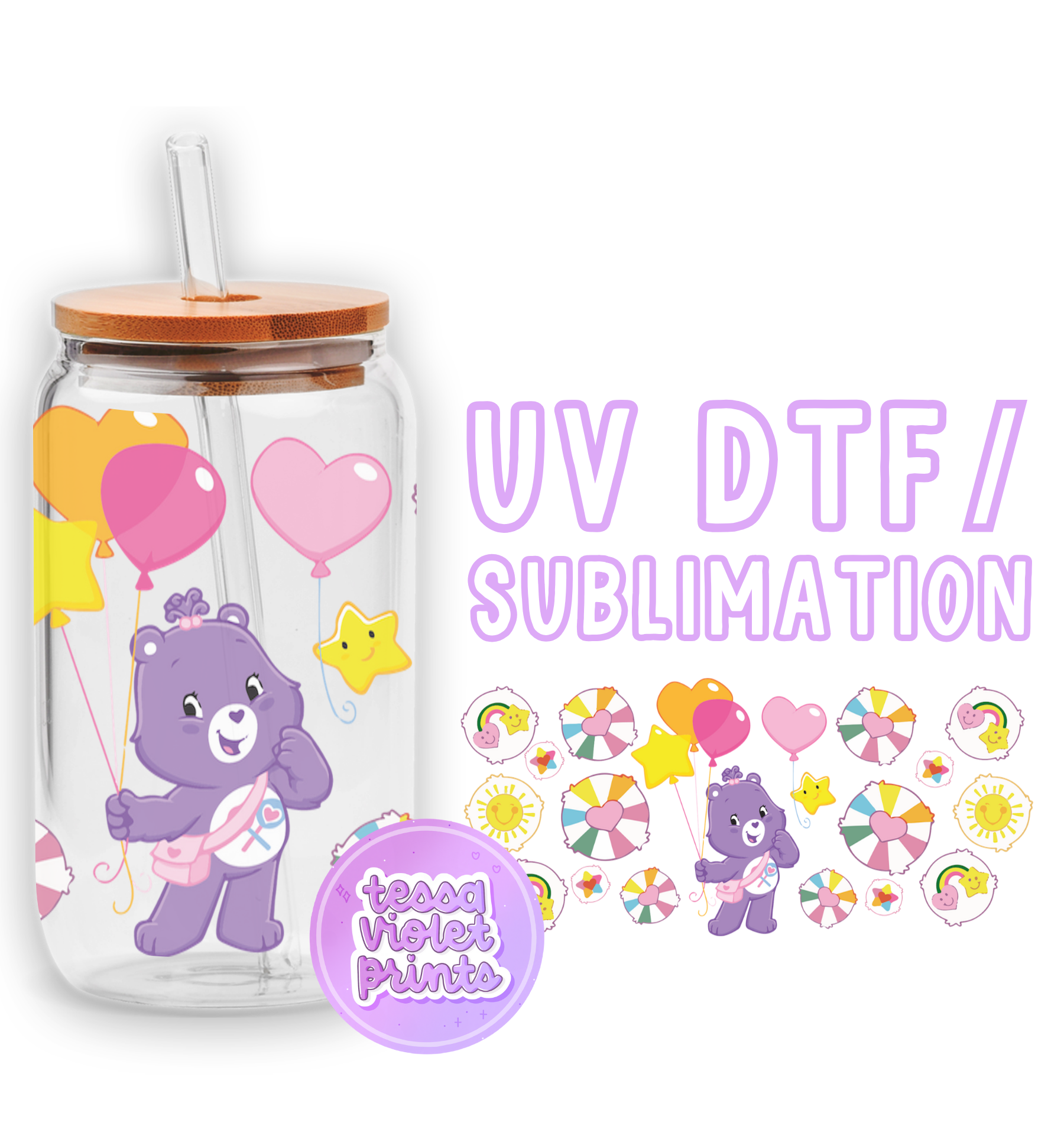 a purple bear holding a heart shaped balloon