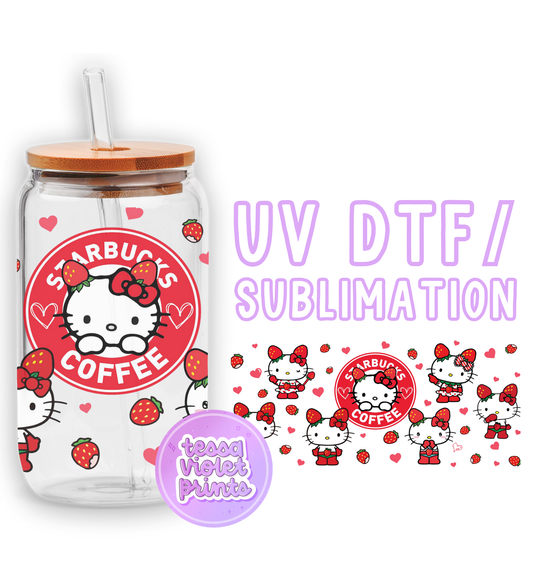 a glass jar with hello kitty stickers on it