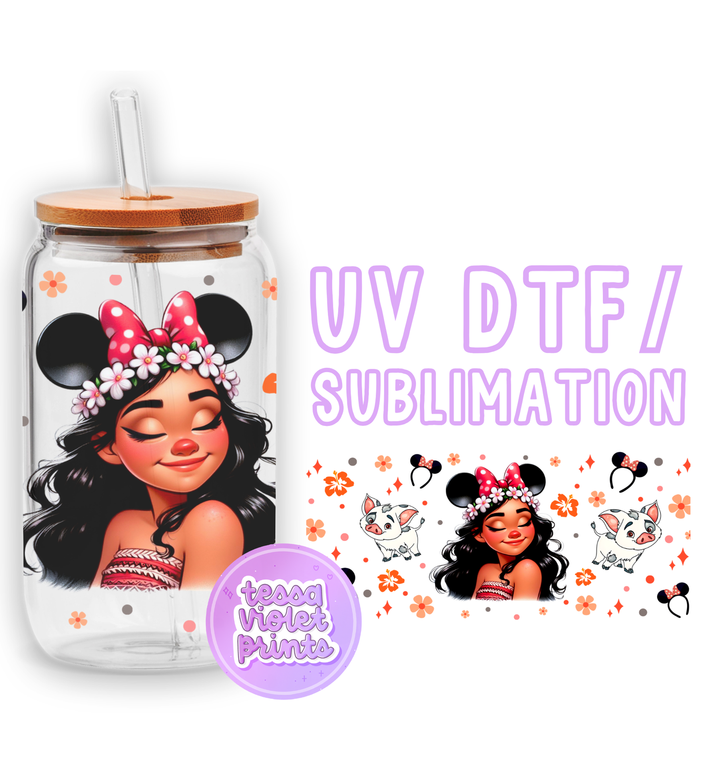 a glass jar with a picture of a girl with a minnie mouse head on it